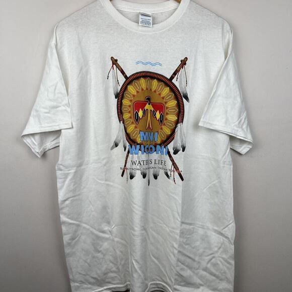 Vintage Native American  T-Shirt - Water is Life MNI Wiconi  - Size L Delta Tee - Picture 1 of 5